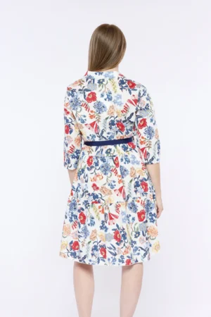 ABITO chemisier in fresco cotone a fantasia fiori di campo con grazioso nastro in vita