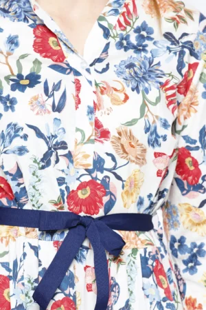 ABITO chemisier in fresco cotone a fantasia fiori di campo con grazioso nastro in vita