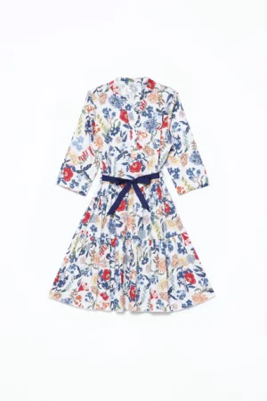 ABITO chemisier in fresco cotone a fantasia fiori di campo con grazioso nastro in vita