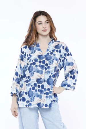 BLUSA ampia a fantasia di pois con colletto alla coreana aperto a V