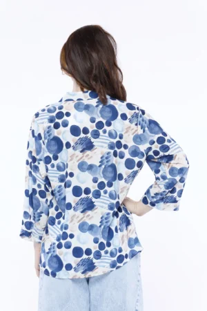 BLUSA ampia a fantasia di pois con colletto alla coreana aperto a V