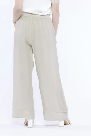 PANTALONE wide leg in fresco lino con elastico di chiusura e orli alti alle caviglie