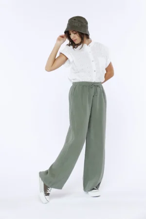 PANTALONE in fresco lino wide leg con laccetto di chiusura in vita