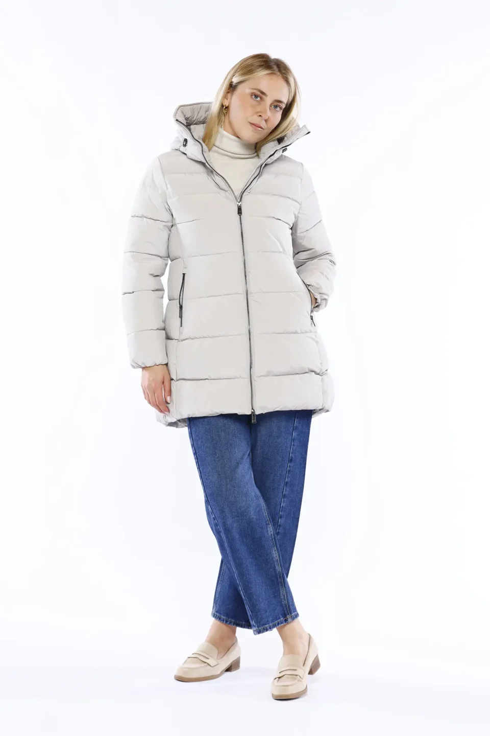 GIACCA piumino lungo sagomato e trapuntato con chiusura a zip ONEWORLD HYBRID