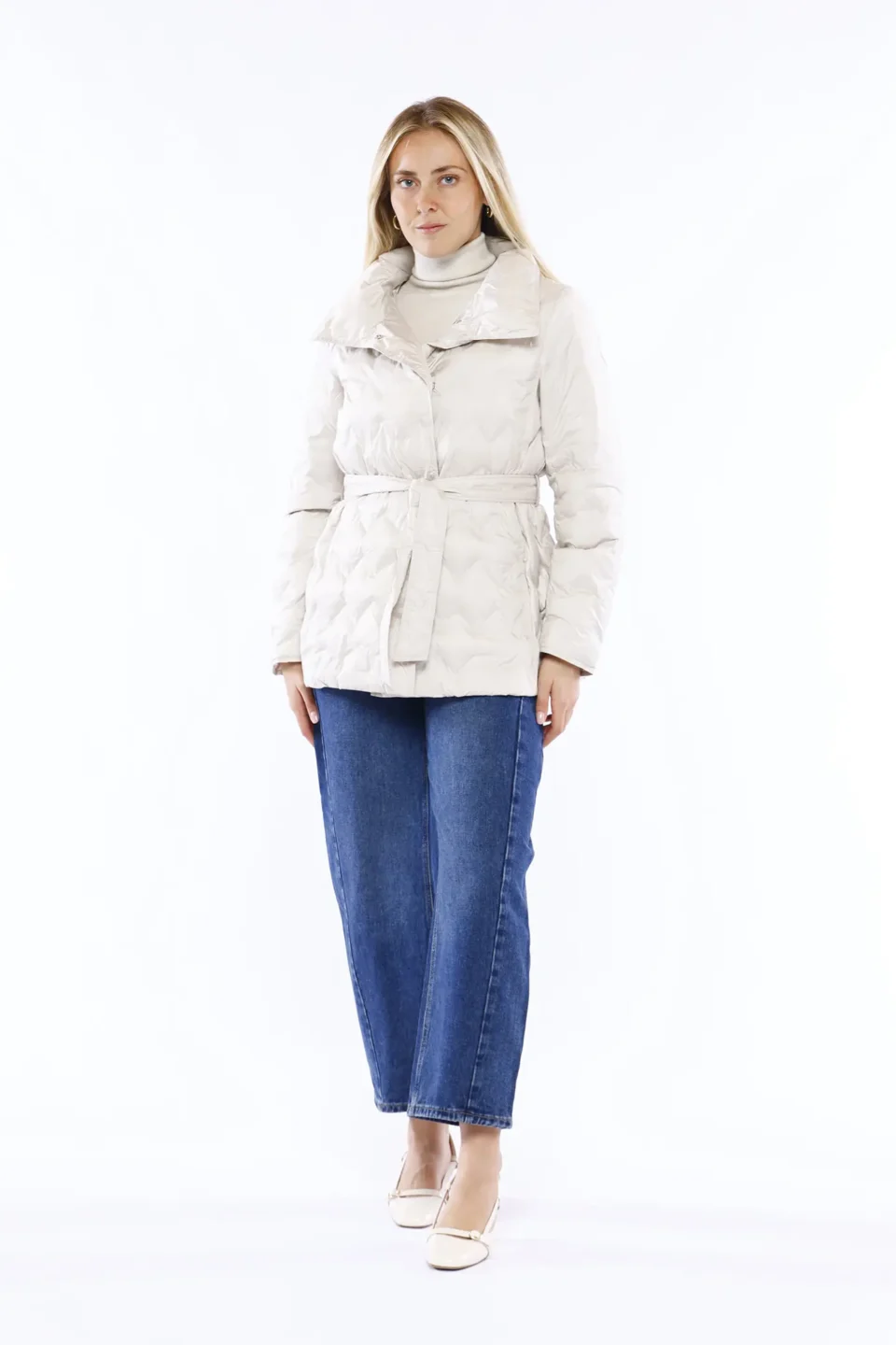 GIACCA piumino primi freddi trapuntata con elegante cinta in vita e collo revers ONEWORLD HYBRID