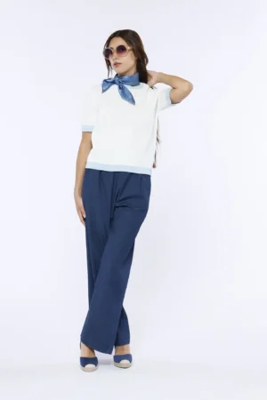 T-SHIRT casual a manica corta con orli bicolore a costine