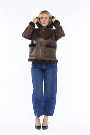 GIACCA pelliccia corta reversibile con striature diagonali e caldo cappuccio ONEWORLD HYBRID