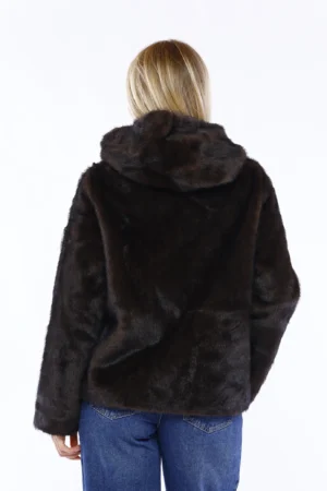 GIACCA pelliccia corta reversibile con striature diagonali e caldo cappuccio