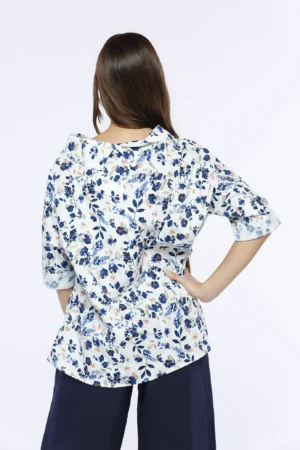 BLUSA a manica corta con stampa fiori di campo e scollo a barca risvoltato