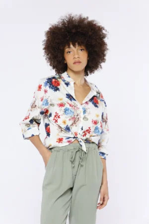 CAMICIA fresca a manica lunga con stampa a fiori e colletto alla coreana