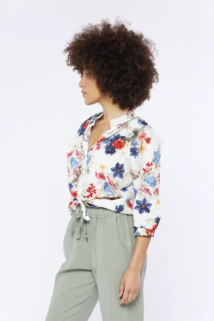 CAMICIA fresca a manica lunga con stampa a fiori e colletto alla coreana