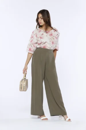 BLUSA elegante e versatile a stampa fiori rosa con scollo a barchetta