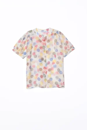 CAMICIA corta e casual a pois pastello di tendenza con colletto alla coreana e manica corta